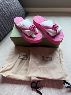 Gucci Double G Hot Pink Rubber Platform Sandals